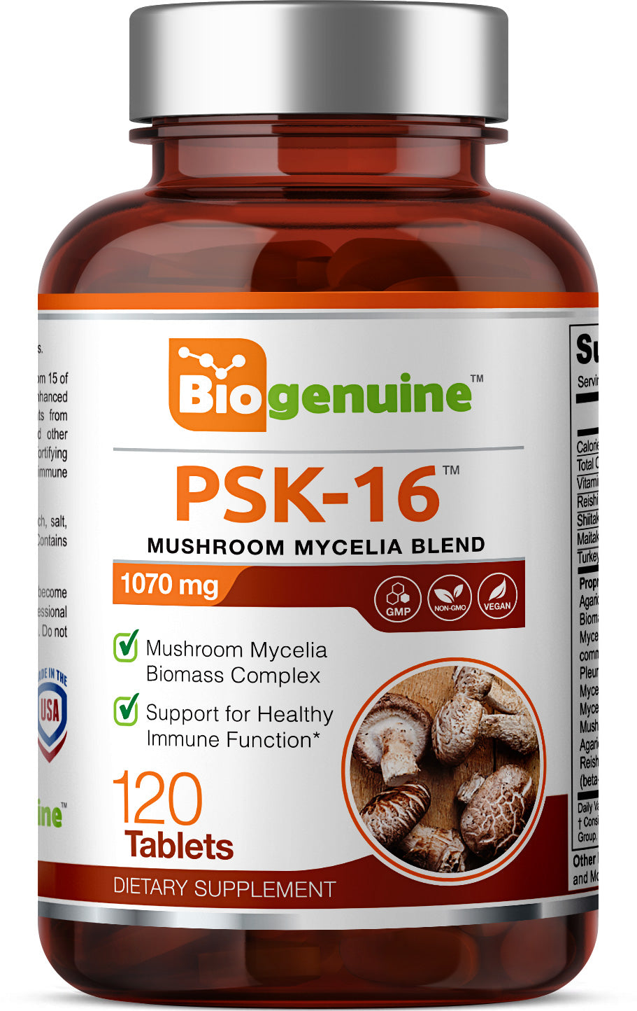 Biogenuine PSK 16 Natural Mushroom Blend 1070 mg 120 Tablets